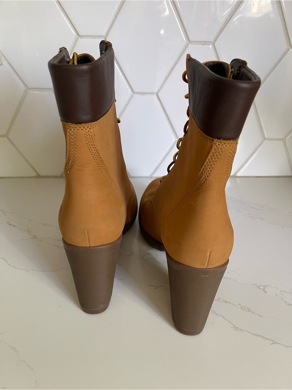 Timberland Women's Wheat and Brown Lace-Up Block Heel Boot - Picture 4 of 13